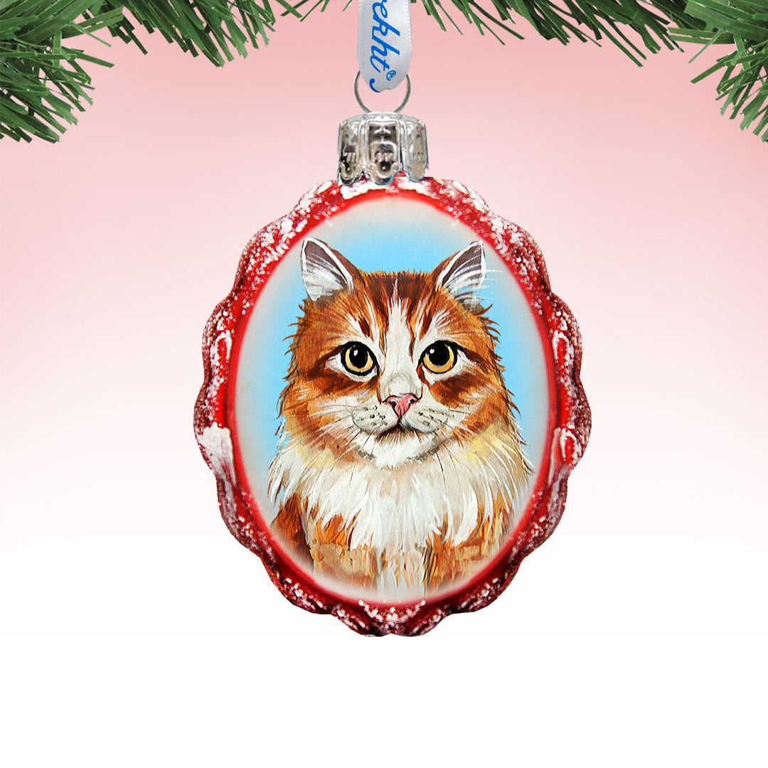 Red Tab with Curios Glance Mercury Glass Ornament by G. DeBrekht - Pets Dog and Cats Decor - 774012