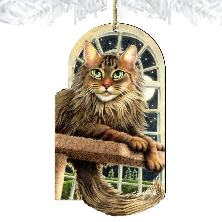 Stargazer Green Cat Wooden Ornaments by Laura Seeley - Pets Dog and Cats Decor - 8512070-LS