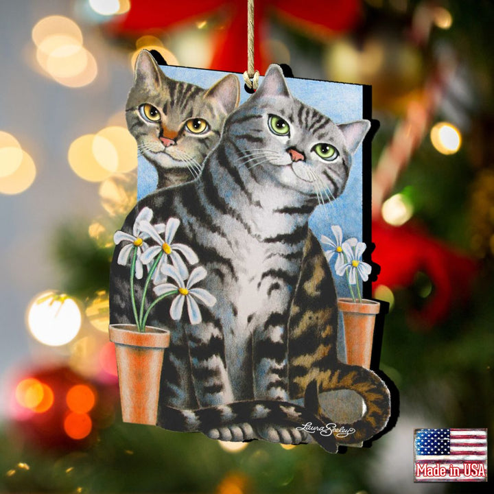 Silver N Gold Cat Wooden Ornaments by Laura Seeley - Pets Dog and Cats Decor - 8512071-LS