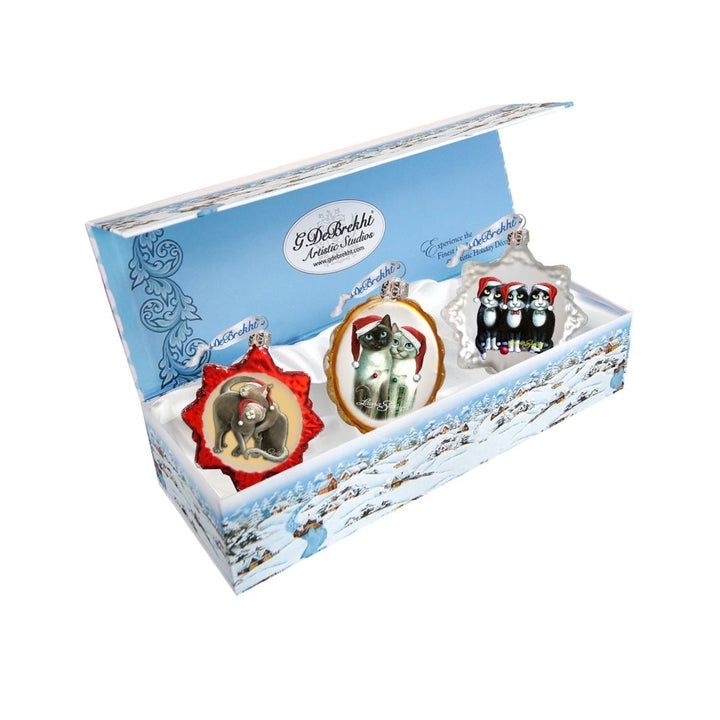 Kitty Cats Mercury Glass Ornaments - Christmas Decor by Laura Seeley - 770143S3-LS