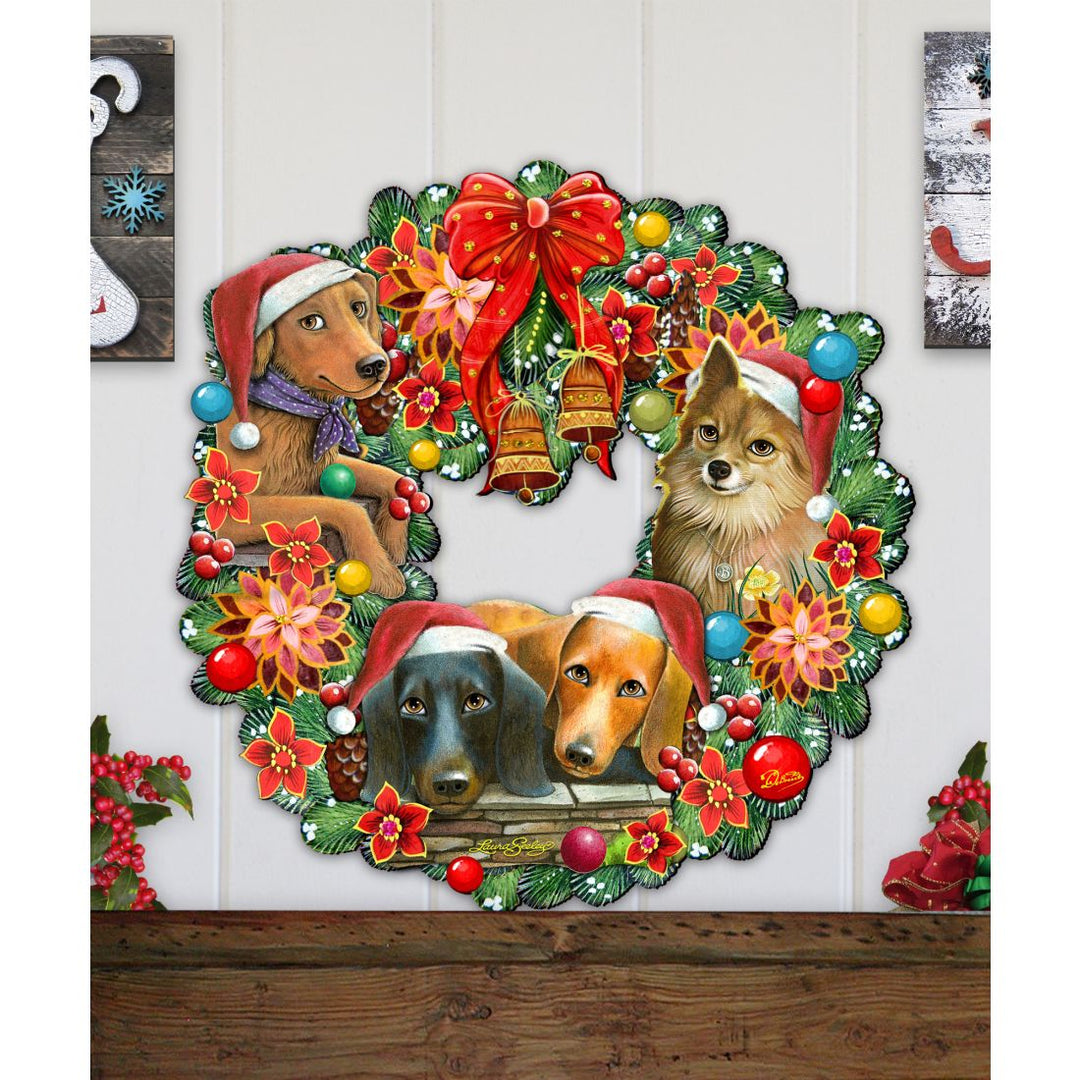 Christmas Friends Puppy Door Wreath by G. DeBrekht and L. Seeley - Pets Dog and Cats Decor - 8185307-6H-SL