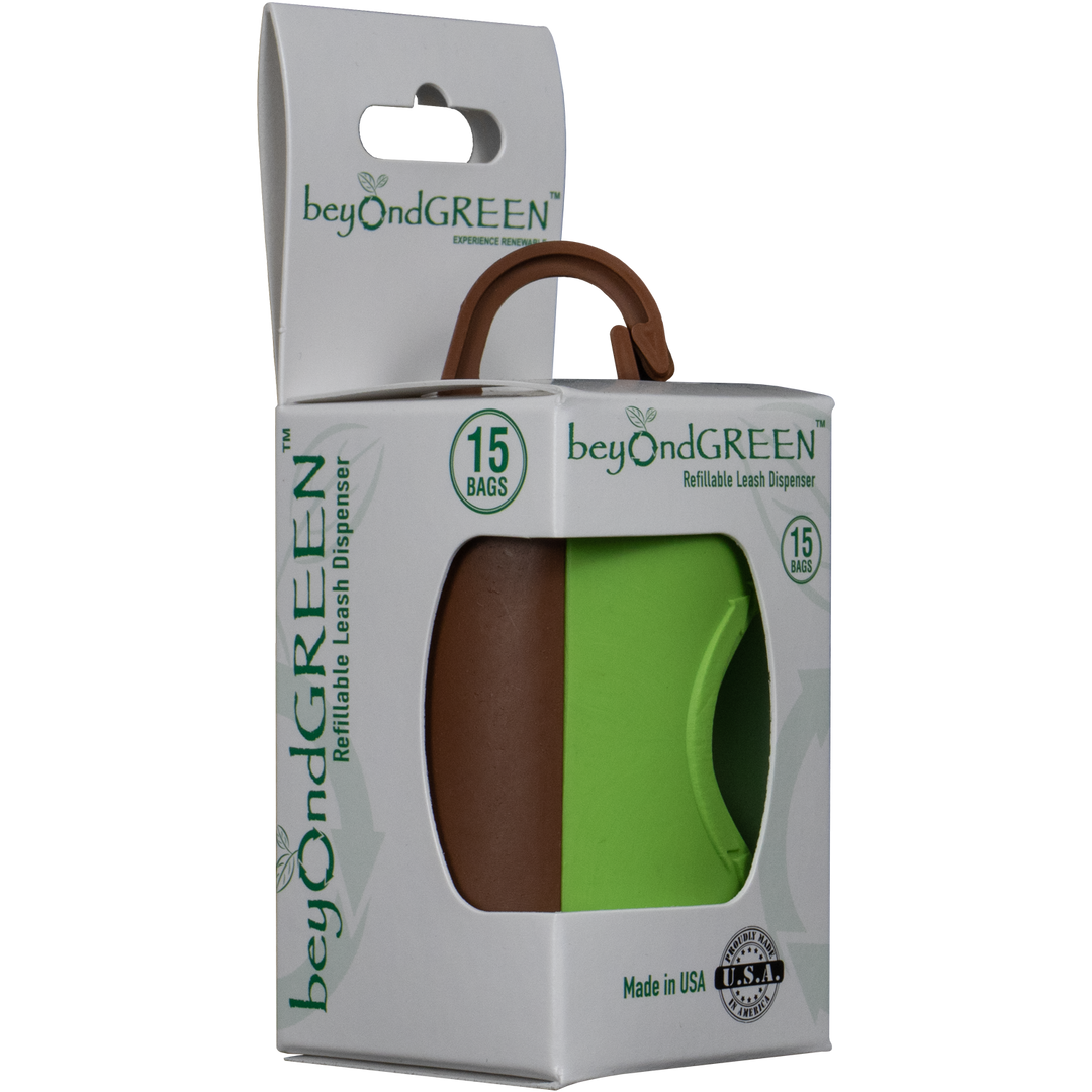beyondGREEN Dog Waste Bag Leash Dispenser – Clip-On Holder for Standard Rolls – Durable, Portable, Made in USA
