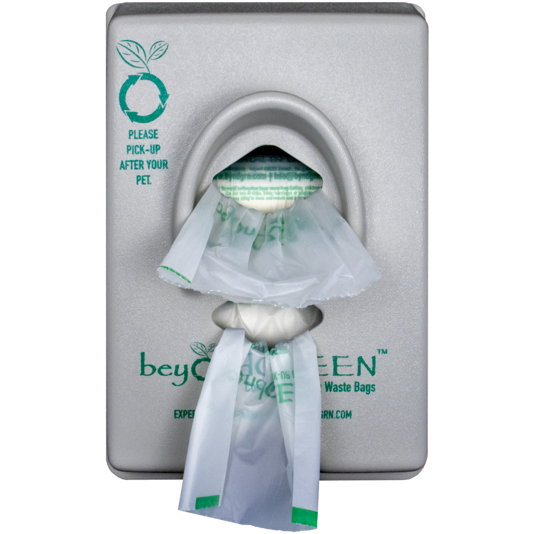 beyondGREEN Dog Waste Bag Dispenser – Wall &amp; Pole Mount – Standard Roll Compatible, Front-Load