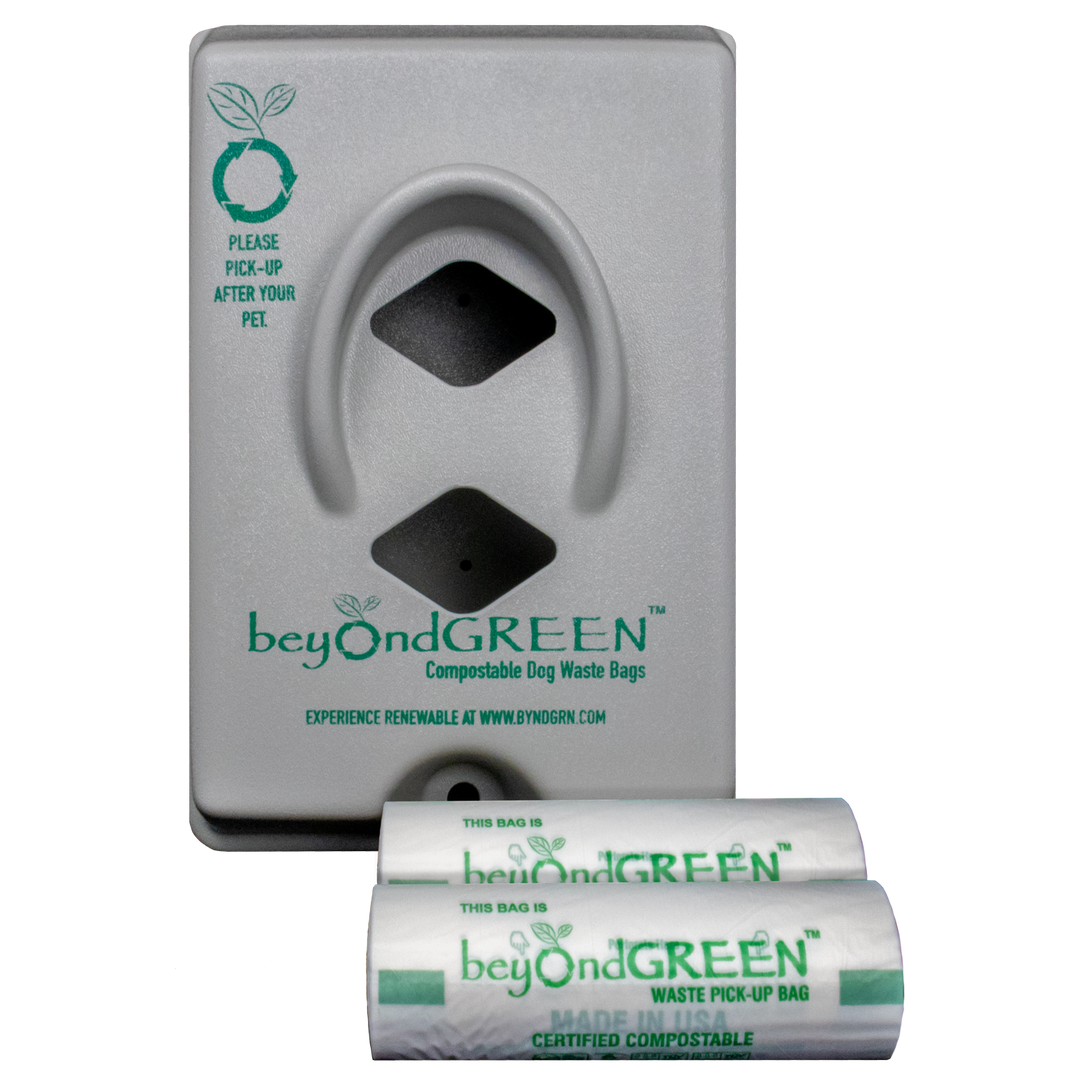 beyondGREEN Dog Waste Bag Dispenser – Wall &amp; Pole Mount – Standard Roll Compatible, Front-Load