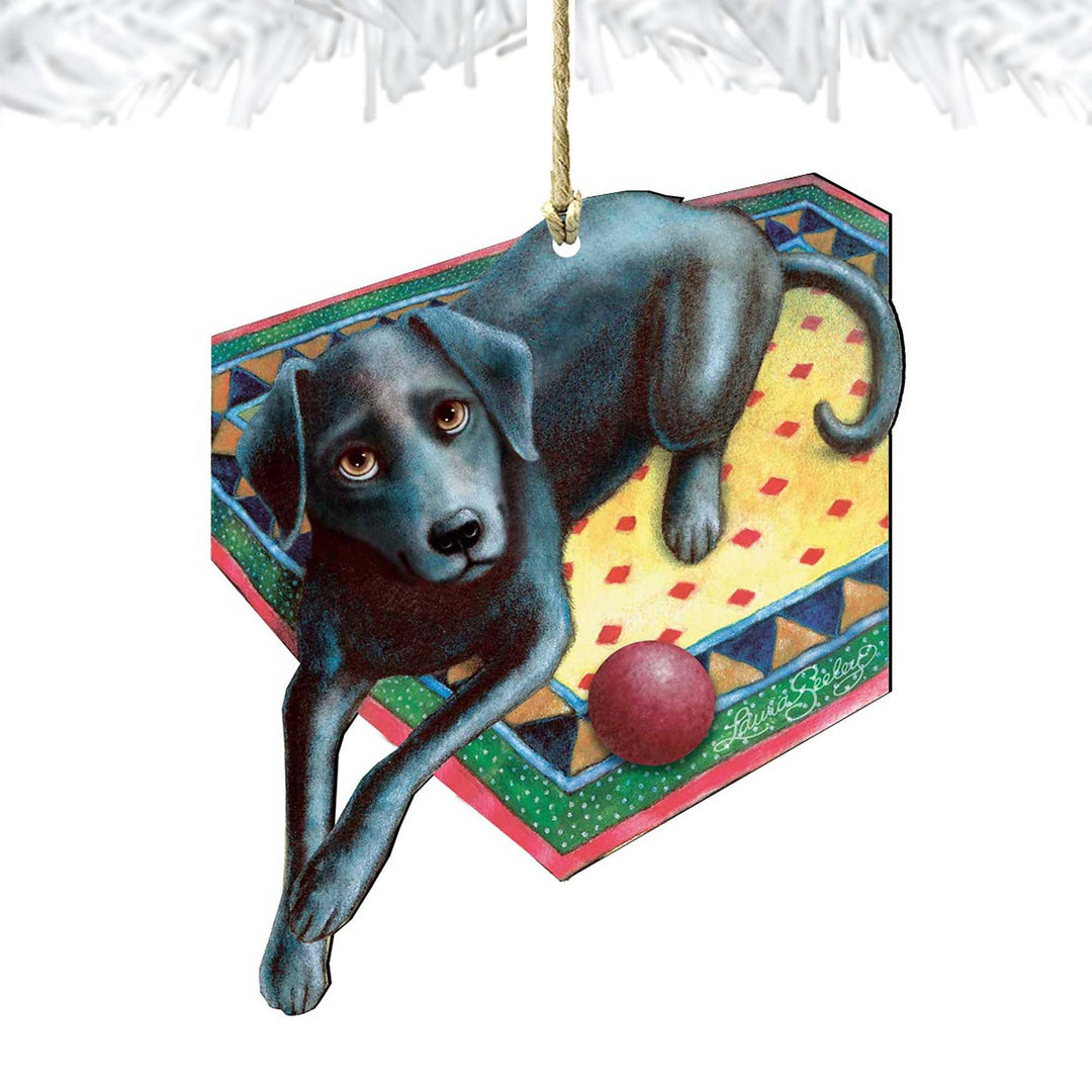 Ready When You Are Black Dog Wooden Ornaments by Laura Seeley - Pets Dog and Cats Decor - 8511017-LS