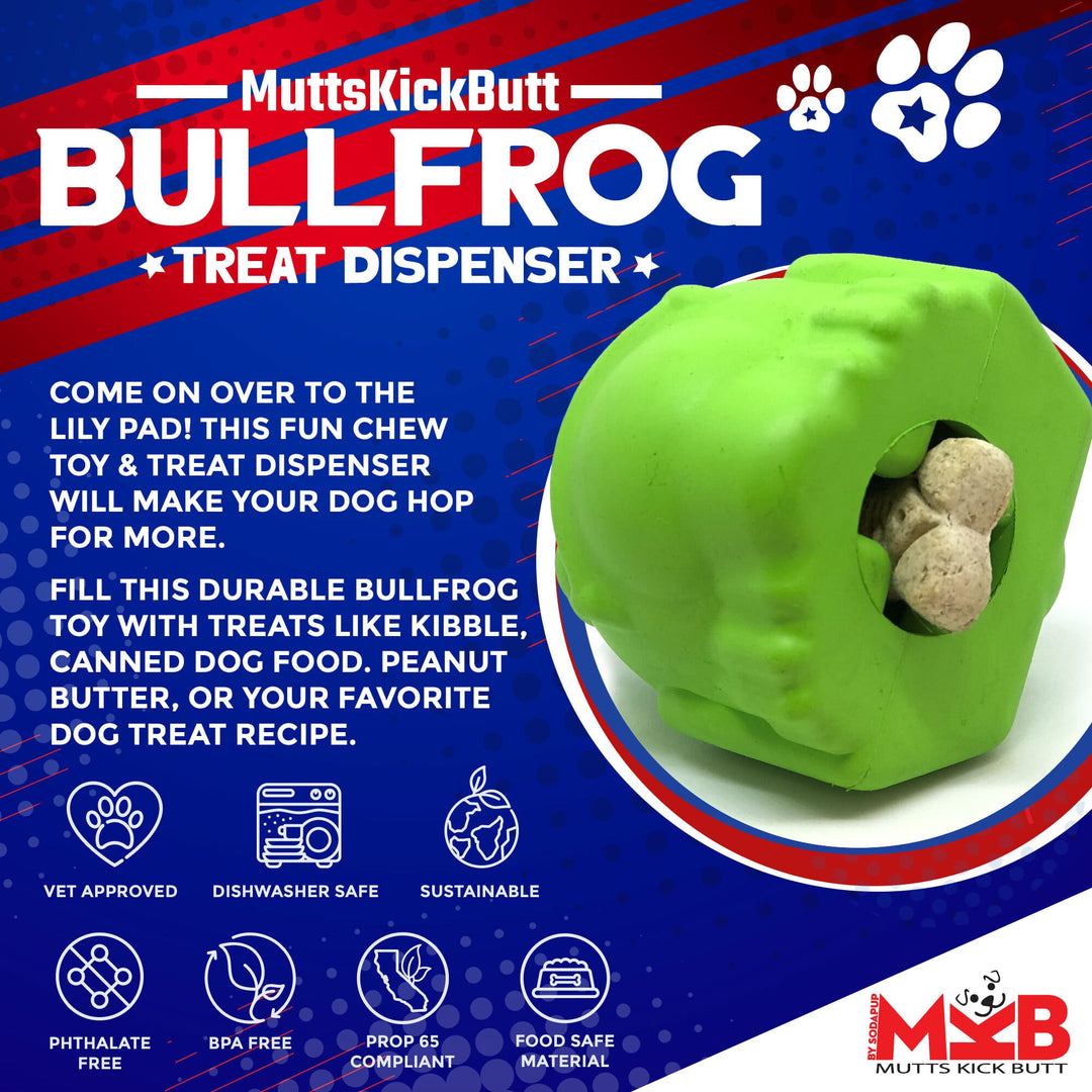 Bull Frog Dog Chew Toy &amp; Treat Dispenser - USA Made | SodaPup