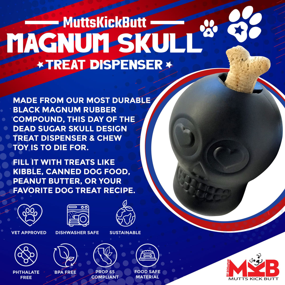 Magnum Sugar Skull Dog Chew Toy &amp; Treat Dispenser - USA Made | SodaPup