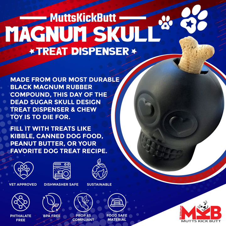 Magnum Sugar Skull Dog Chew Toy &amp; Treat Dispenser - USA Made | SodaPup