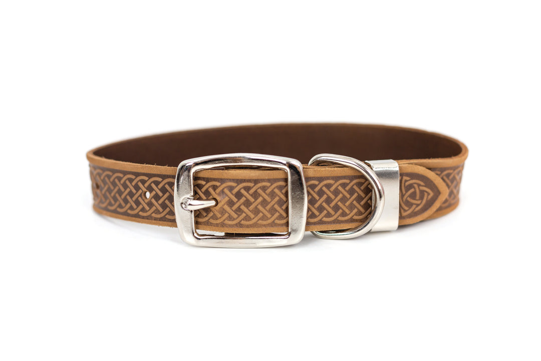Celtic Double Buckle Style Leather Dog Collar