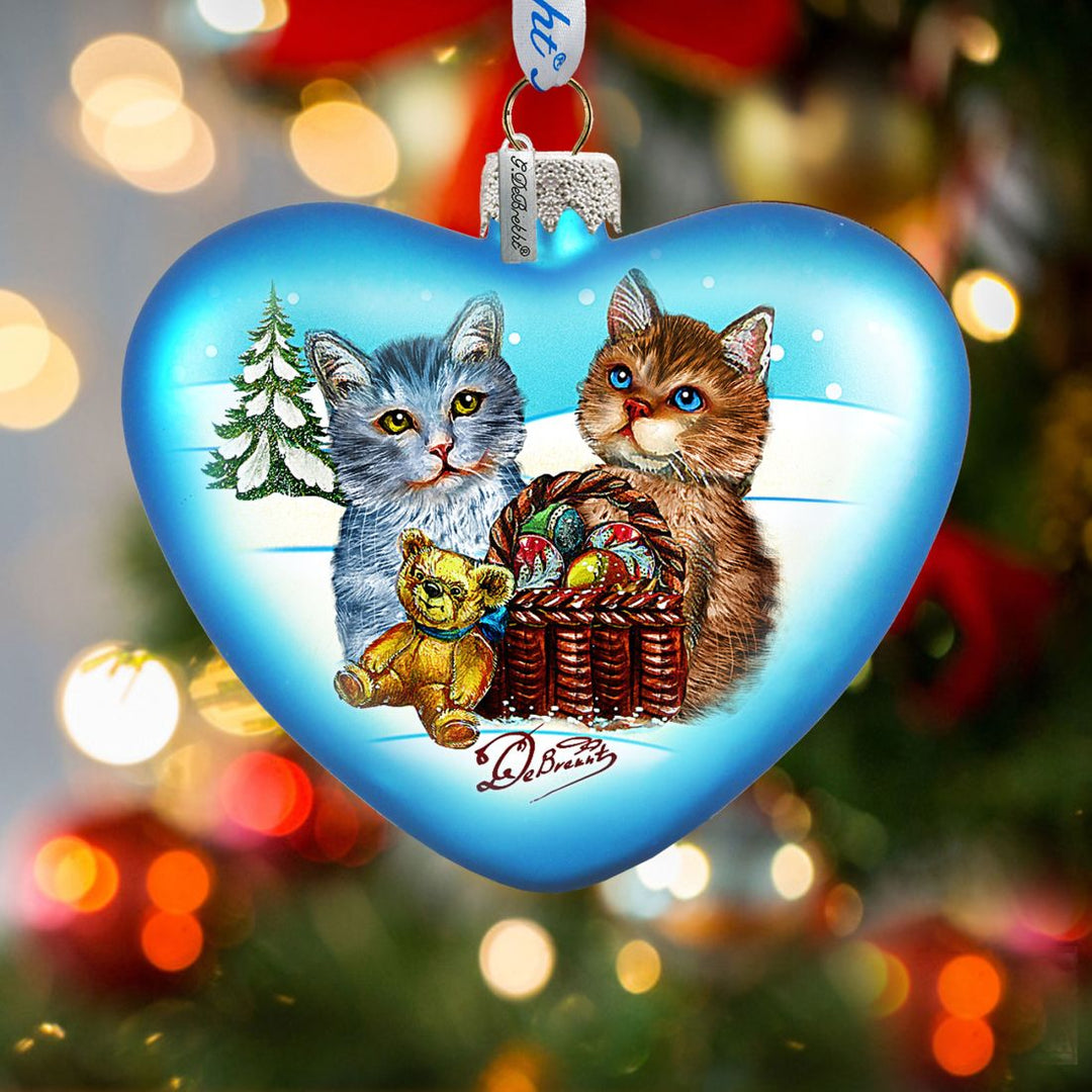 Kitty Cats Love Heart Glass Ornament by G. DeBrekht - Christmas Decor - 753-001