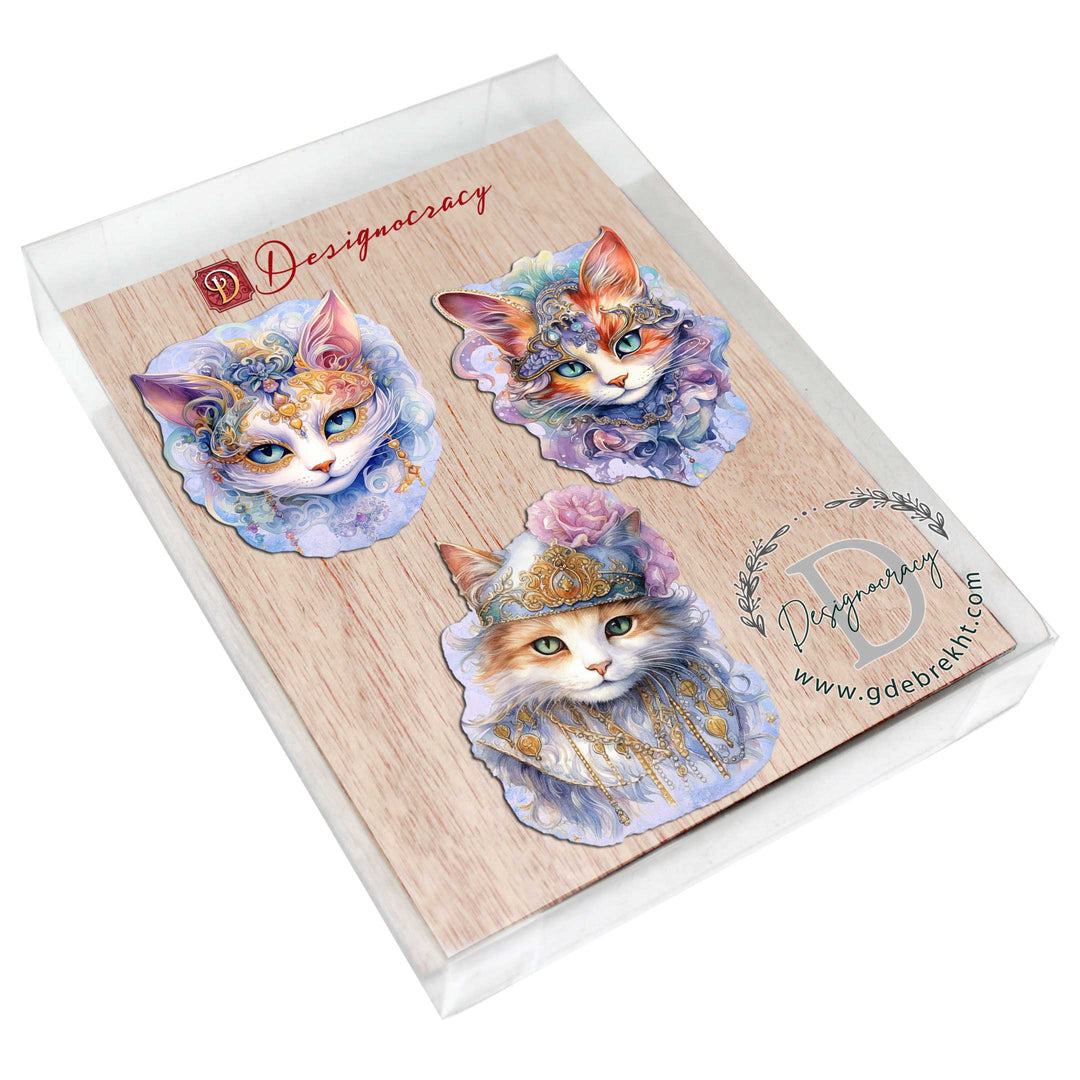 Beautiful Cats Decorative Eco Wood Ornaments Set of 3 by G. Debrekht - Christmas Decor - 8091033-S3