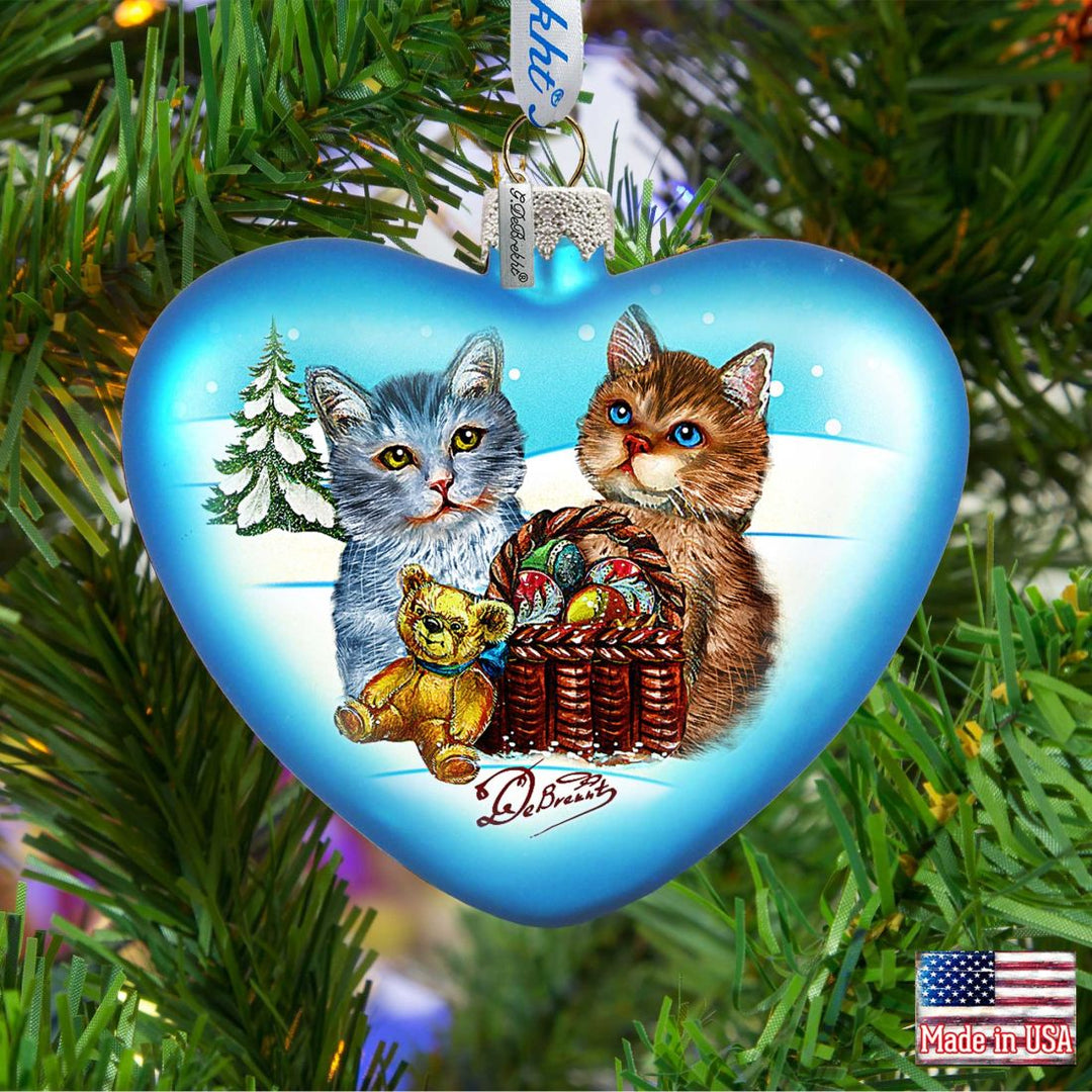 Kitty Cats Love Heart Glass Ornament by G. DeBrekht - Christmas Decor - 753-001