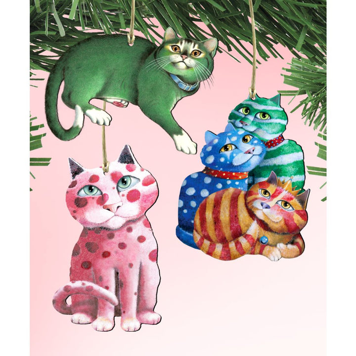 Rainbow Cats Wooden Ornaments Set of 3 by Laura Seeley - Pets Dog and Cats Decor - 8100102S3-LS