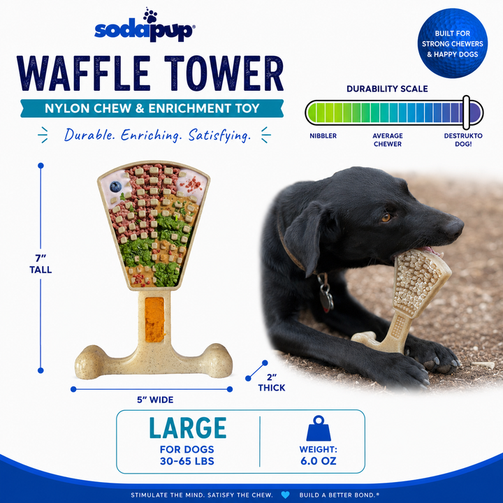 Waffle Tower Nylon Chew &amp; Enrichment Toy | 2-in-1 for Aggressive Chewers | SodaPup