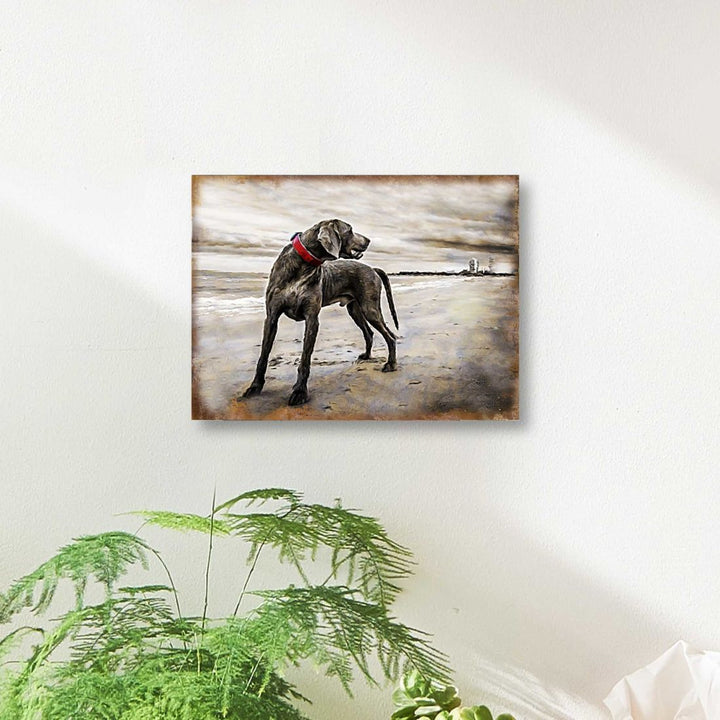 Speight Dog at The Beach Wooden Wall Art by Nature Wonders - Pets Dog and Cats Decor - 95344B