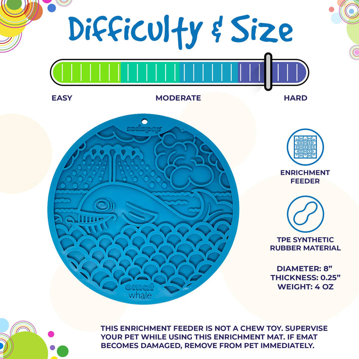 Whale eMat - Enrichment Lick Mat for Dogs and Cats - with Suction Cups | Whale Design | USA Made