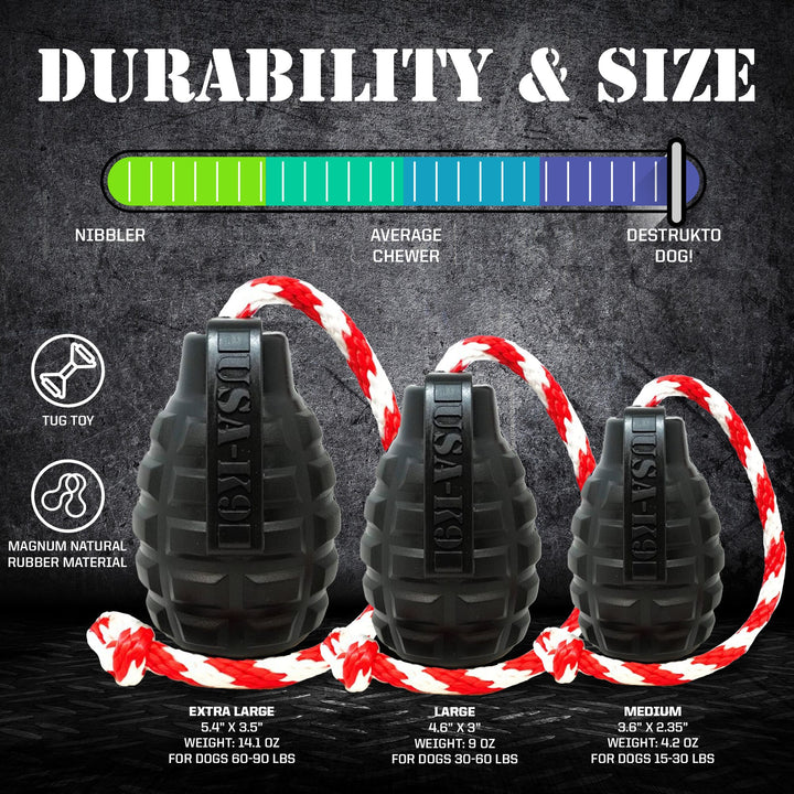 USA-K9 Magnum Grenade - Black Magnum Rubber Chew Toy for Extreme Chewers | USA Made