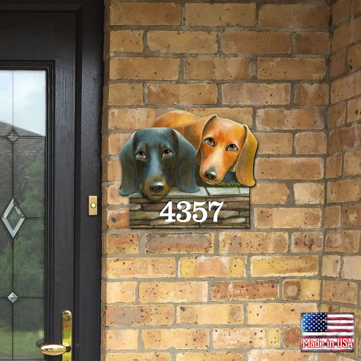 Dachshund Wooden Custom House Number Sign by Laura Seeley - Pets Dog and Cats Decor - Handcrafted Wooden Handcrafted Wooden Address Sign - MA8511016-LS