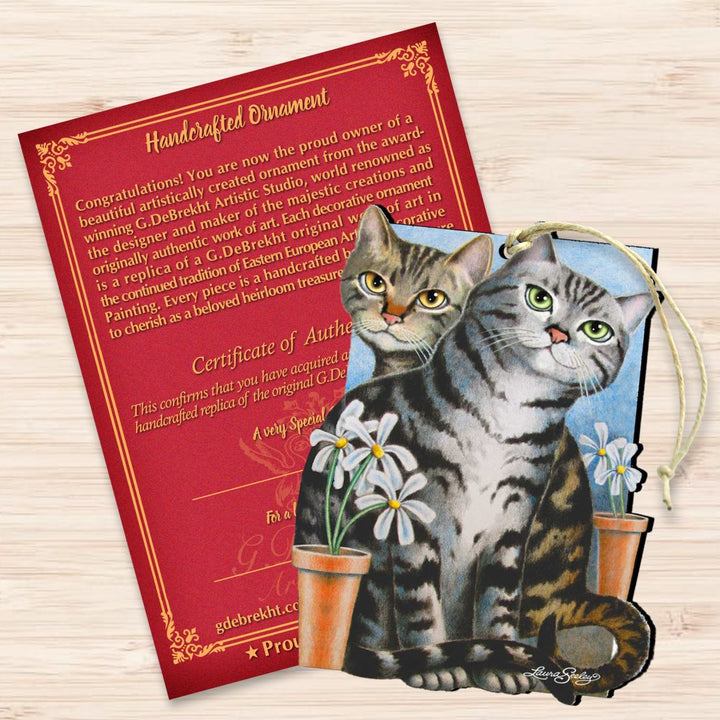 Silver N Gold Cat Wooden Ornaments by Laura Seeley - Pets Dog and Cats Decor - 8512071-LS