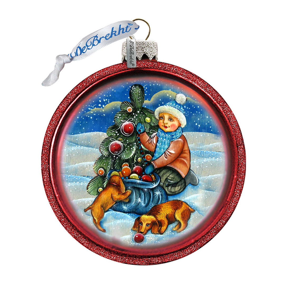 Trim a Tree Boy with Dogs Glass Ornament by G. DeBrekht - Christmas Decor - 764-014
