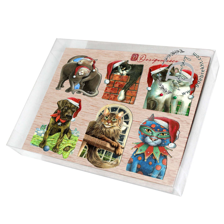 Dog and Cats Decorative Eco Wood Magnets Set of 6 by L. Seeley - Pets Dog and Cat Decor - 8090139G-S6