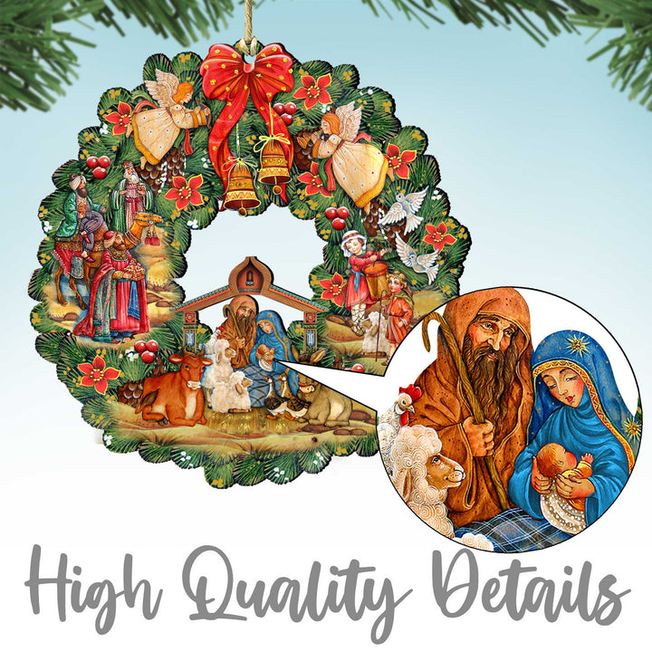 Christmas Friends Puppy Wreath Wooden Ornaments by G. DeBrekht and L. Seeley - Pets Dog and Cats Decor - 8185307-6-SL