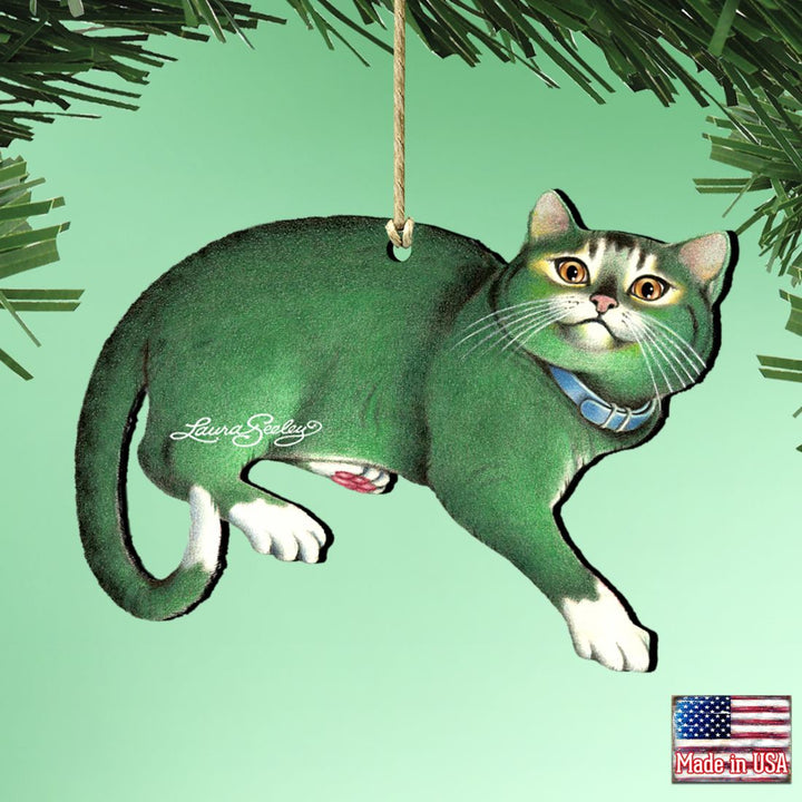 Emerald Queen Cat Wooden Ornaments - Tree Ornament by Laura Seeley - Pets Dog and Cats Decor - 8512063-LS
