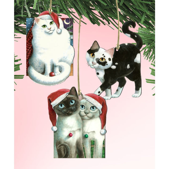 Christmas Cats Wooden Ornaments Set of 3 by Laura Seeley - Pets Dog and Cats Décor - 8100099S3-LS