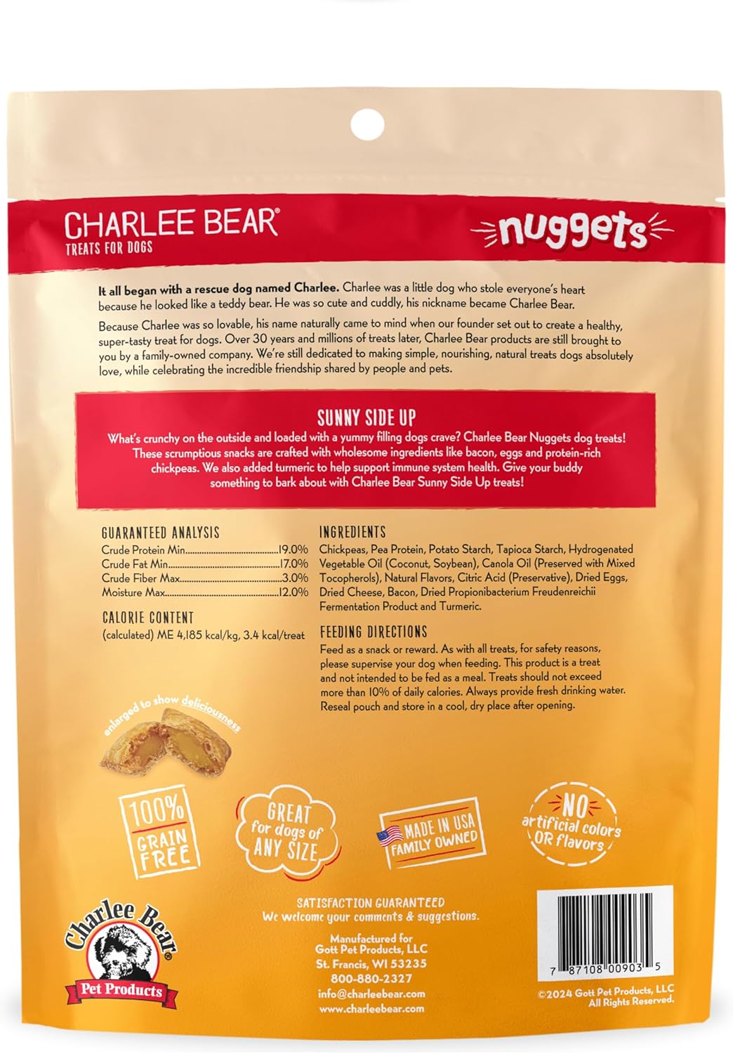 Charlee Bear Nuggets Skin &amp; Coat Sunny Side Dog Treats (8oz)