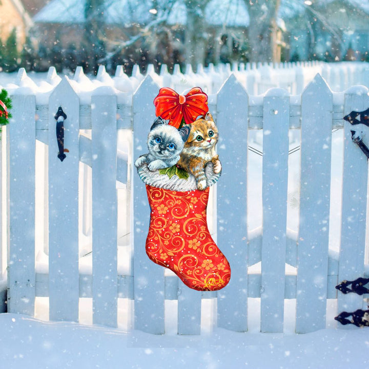 Kitty Cats Christmas Stocking Christmas Door Decor by G. DeBrekht - Christmas Santa Snowman Decor - 8114021H