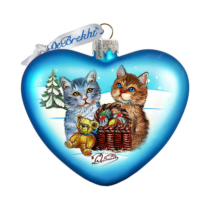 Kitty Cats Love Heart Glass Ornament by G. DeBrekht - Christmas Decor - 753-001