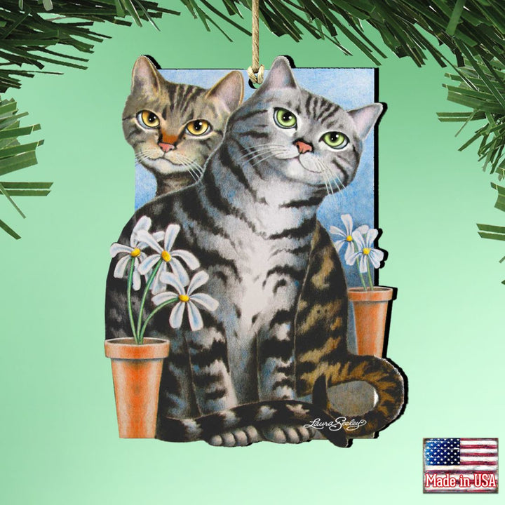 Silver N Gold Cat Wooden Ornaments by Laura Seeley - Pets Dog and Cats Decor - 8512071-LS
