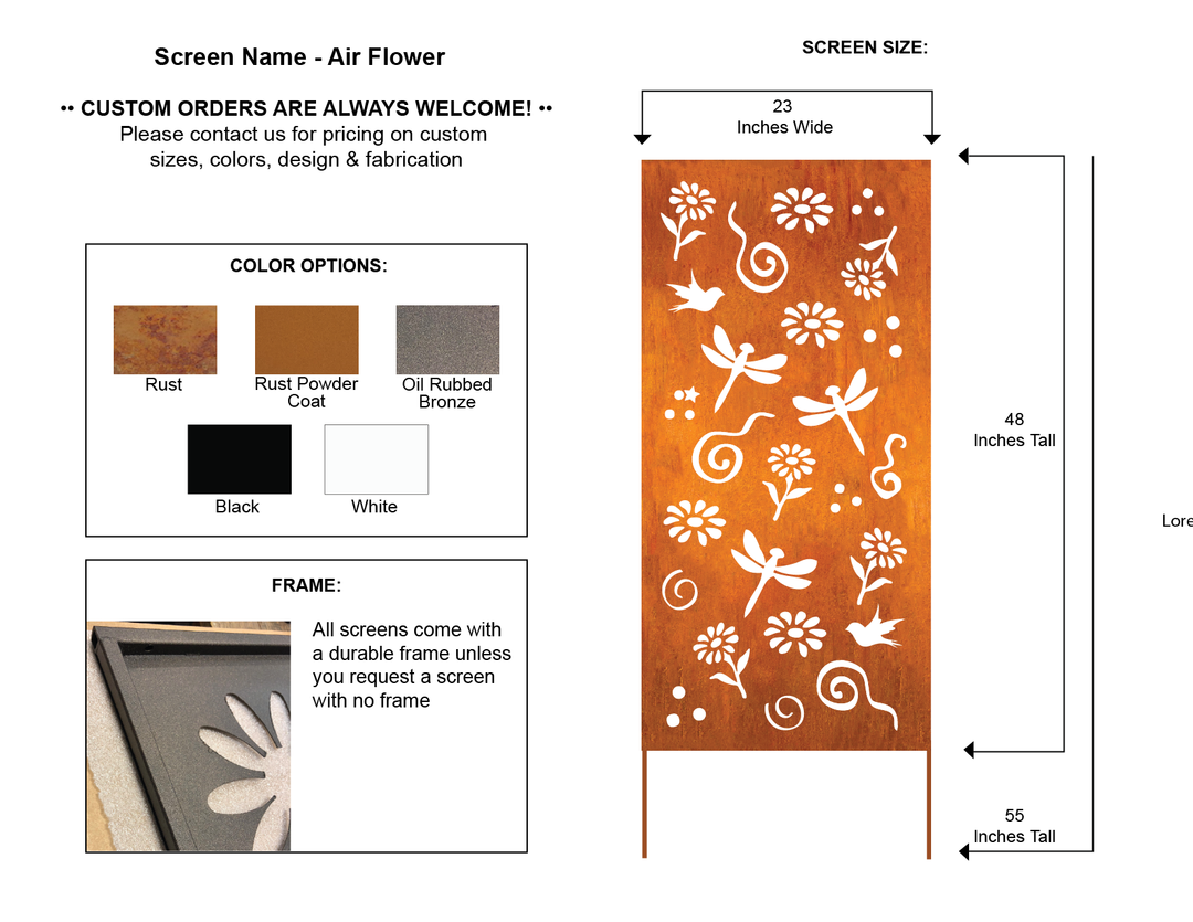 Custom Privacy Screen or Metal Wall Art Design Options (46" Inch)