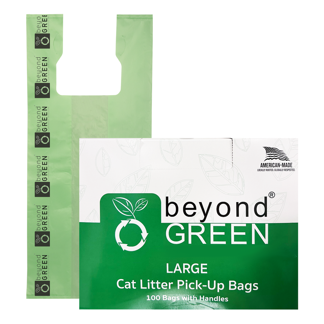 Large Green Cat Litter Bags – 10" x 20" with 7" Gusset &amp; Handles – Made in USA