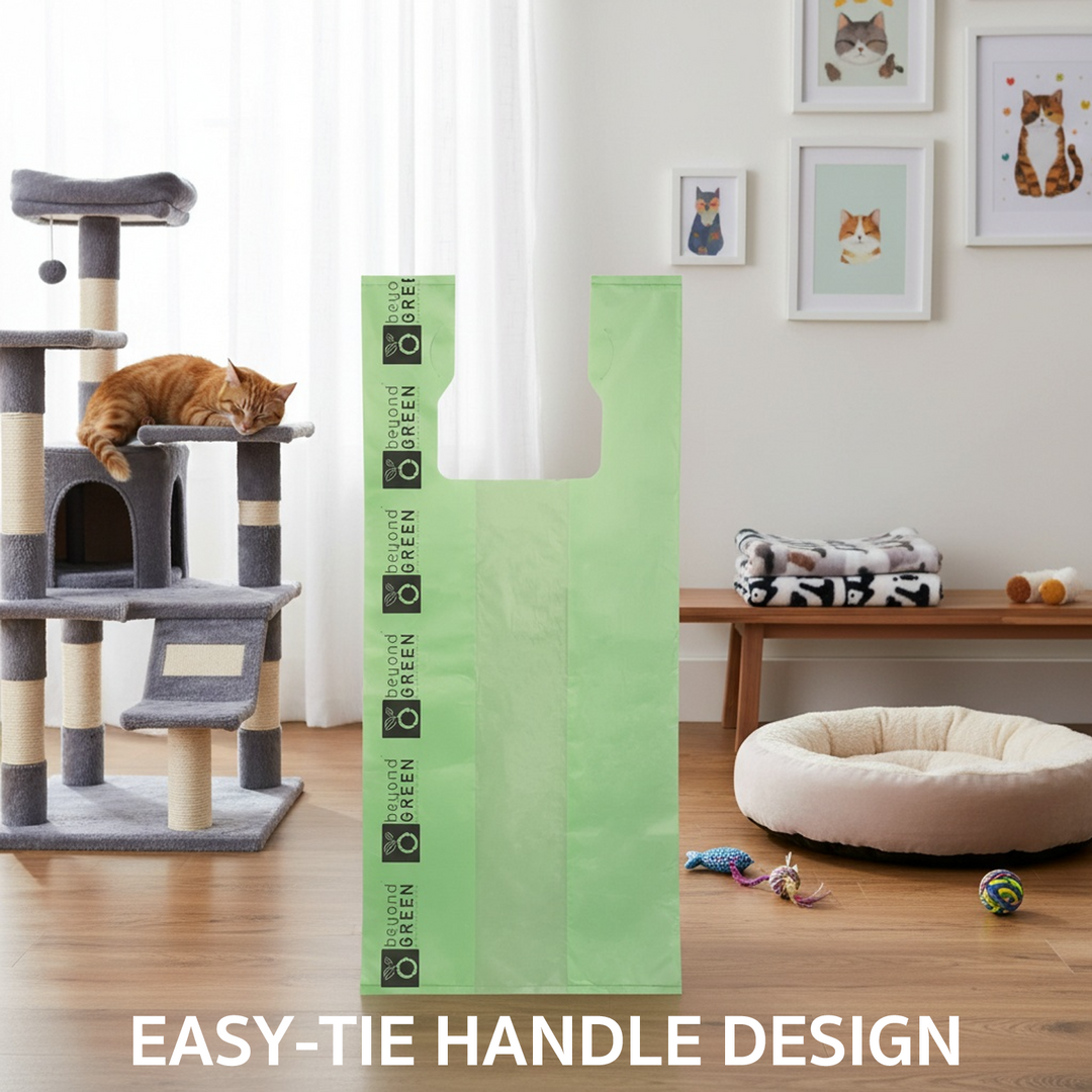 Large Green Cat Litter Bags – 10" x 20" with 7" Gusset &amp; Handles – Made in USA