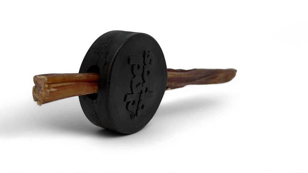 Hockey Puck Bully Stick Holder - Durable Rubber Treat Holder &amp; Chew Toy USA