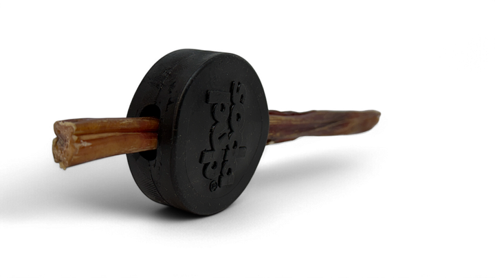 Hockey Puck Bully Stick Holder - Durable Rubber Treat Holder &amp; Chew Toy USA