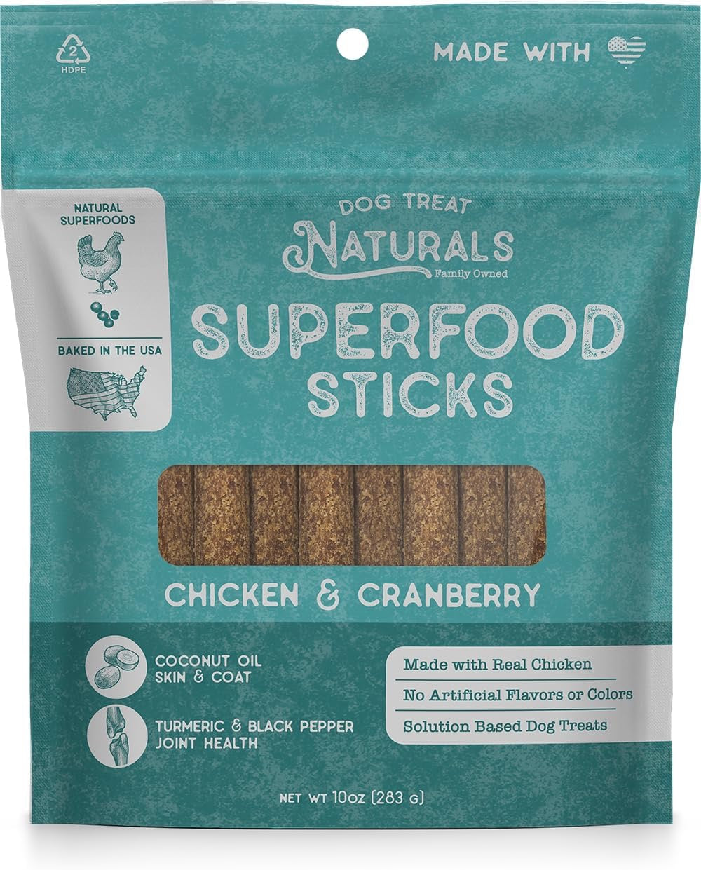 Dog Treat Naturals Superfood Sticks, Chicken &amp; Cranberry Dog Treats (10oz)