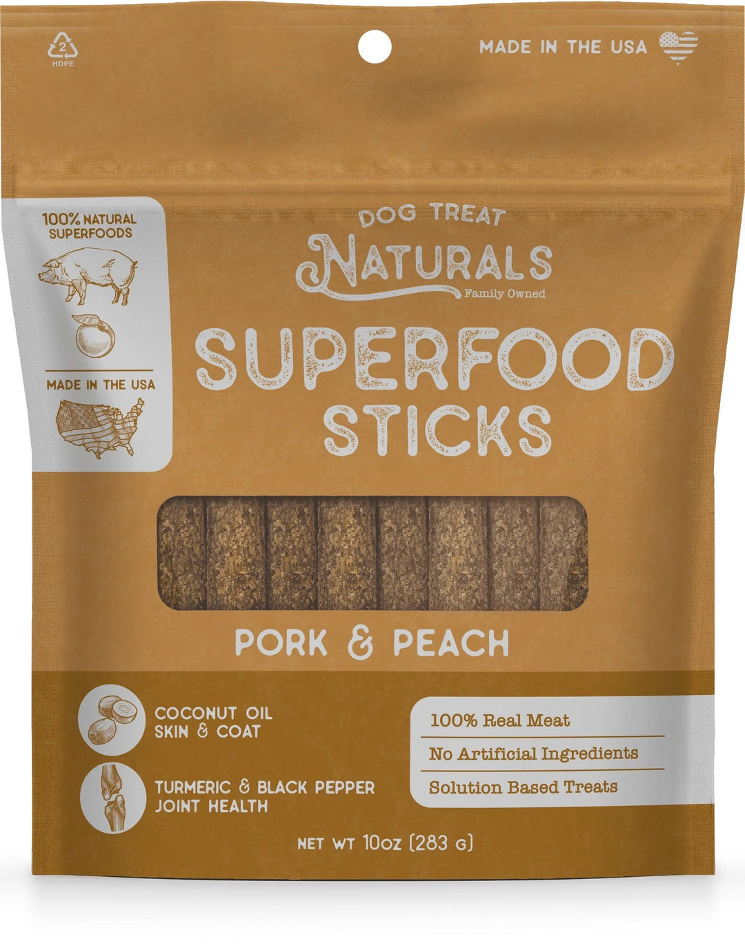 Dog Treat Naturals Superfood Sticks, Pork &amp; Peach Dog Treats (10oz)