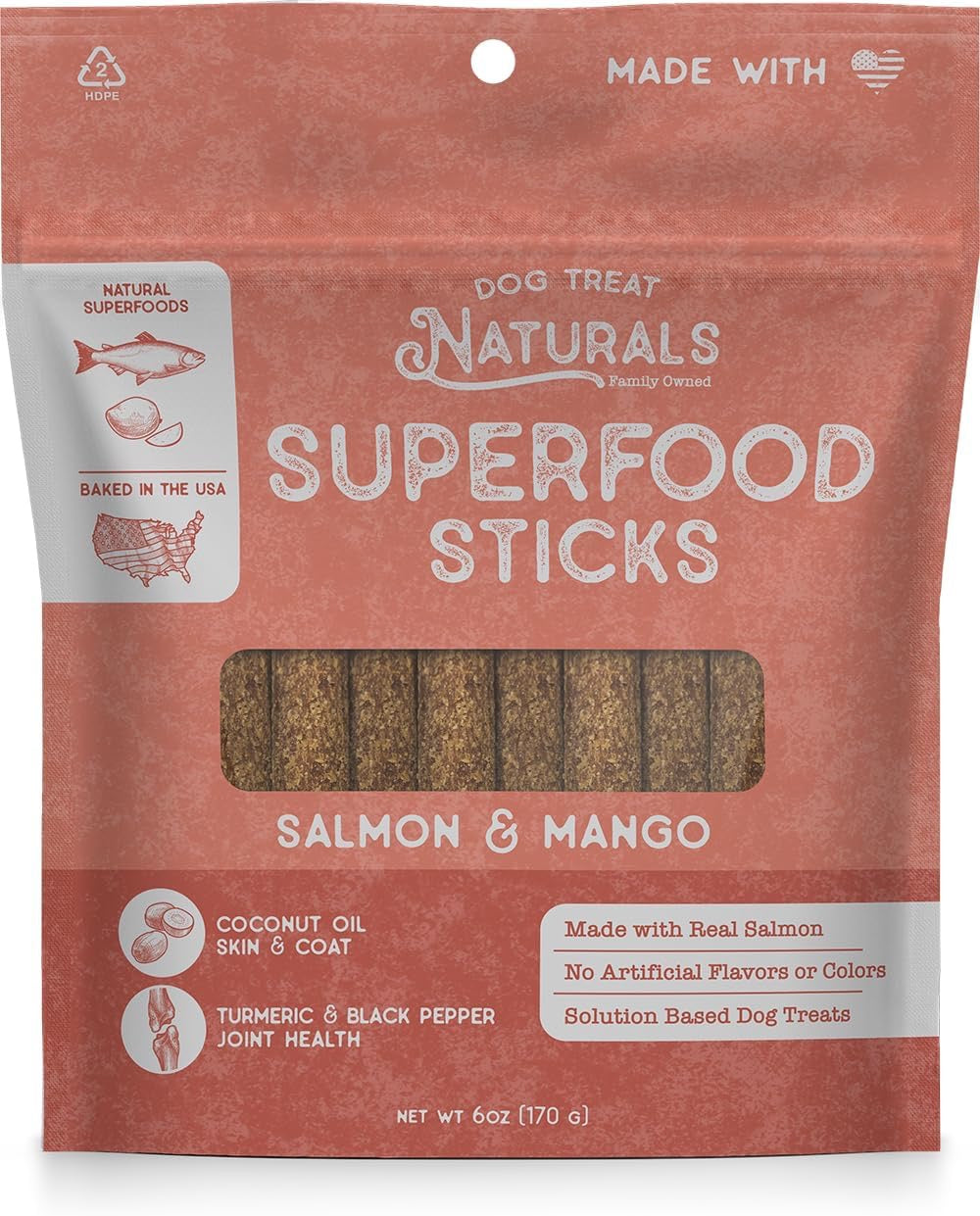 Dog Treat Superfood Sticks, Salmon &amp; Mango Dog Treats (10oz)