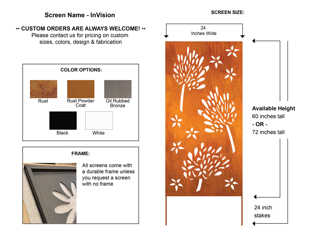 Outdoor Metal Privacy Screen Panels (60” &amp; 72”) | Heavy-Duty Steel for Patio &amp; Fence