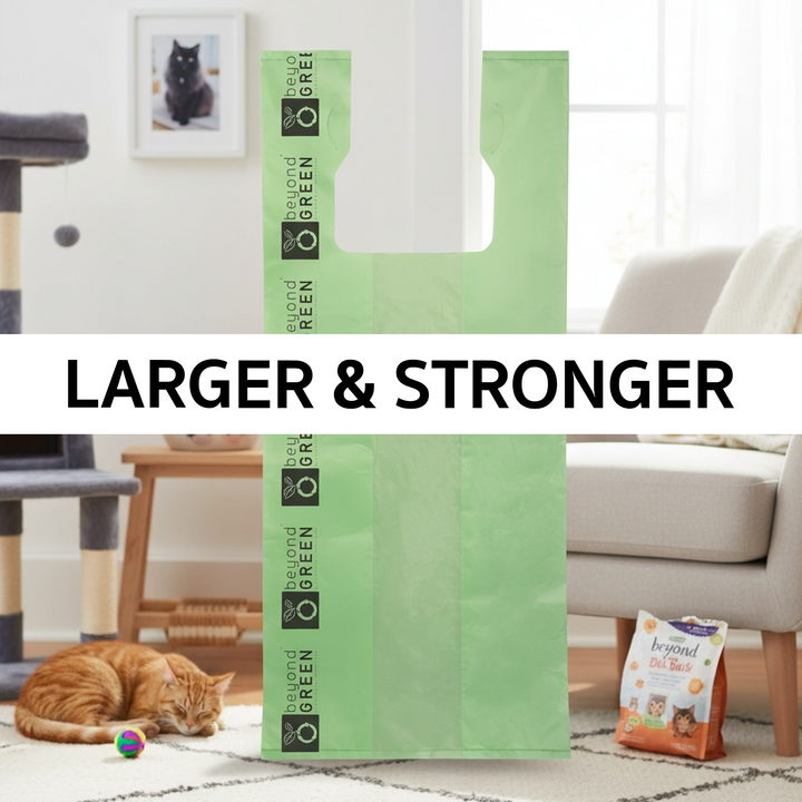 Large Green Cat Litter Bags – 10" x 20" with 7" Gusset &amp; Handles – Made in USA