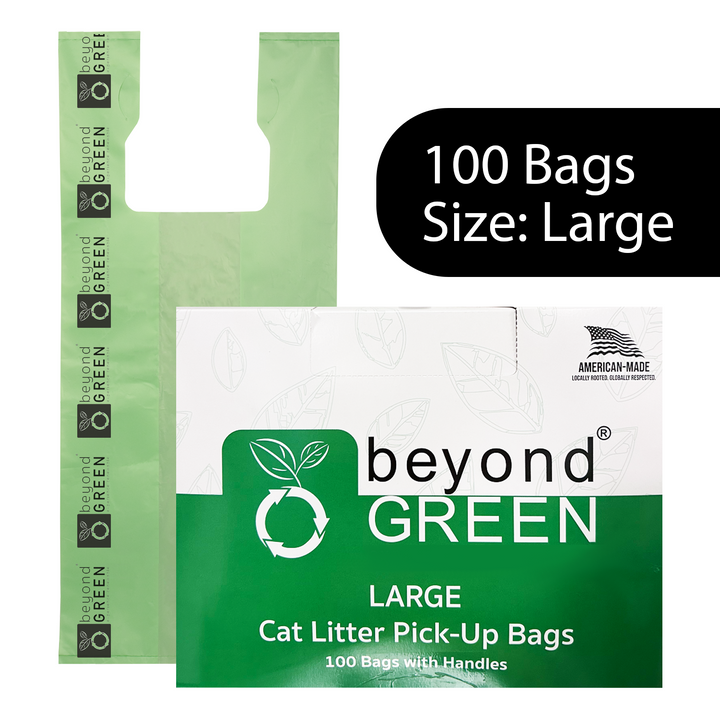 Large Green Cat Litter Bags – 10" x 20" with 7" Gusset &amp; Handles – Made in USA