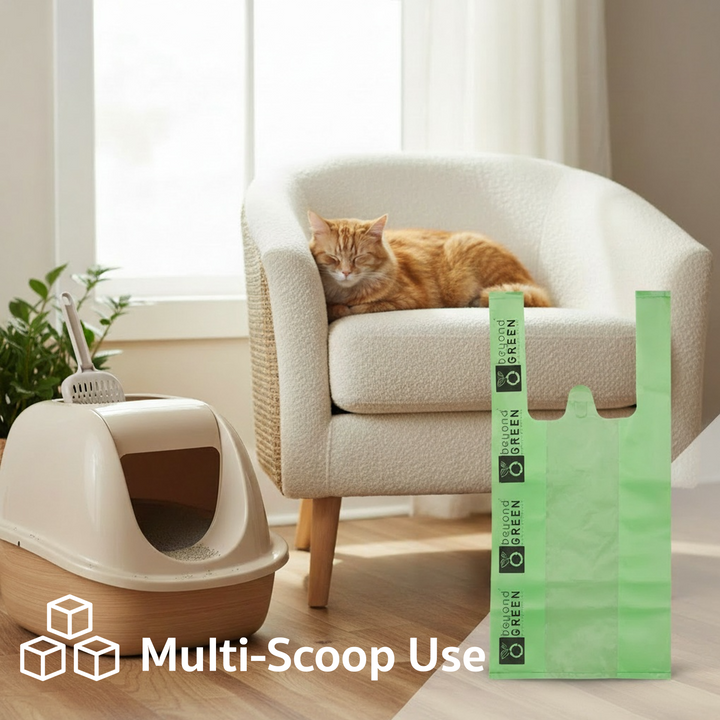 Green Cat Litter Bags – 8" x 16" with 5" Gusset &amp; Handles – Made in USA