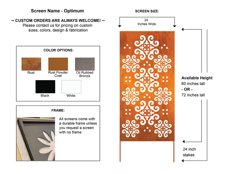 Outdoor Metal Privacy Screen Panel (Optimum) – Heavy-Duty Steel for Patio &amp; Fence (60” &amp; 72”)