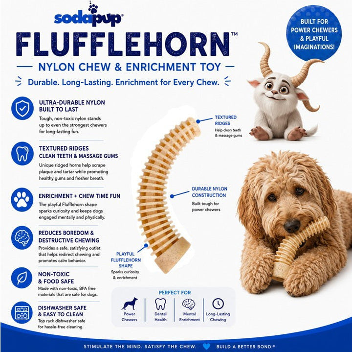 Flufflehorn Dental Antler - Indestructible Nylon Dog Chew Toy XL | USA Made