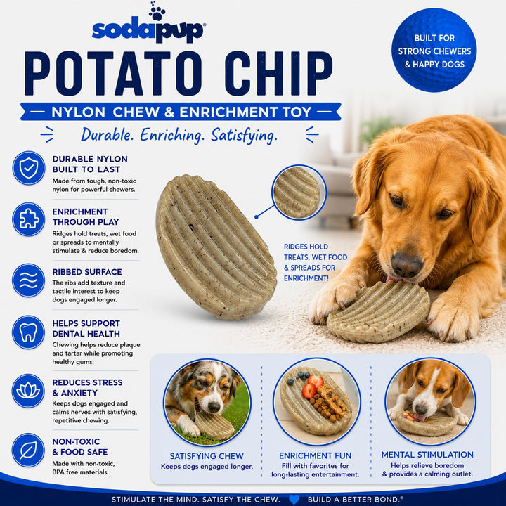Potato Chip Nylon Chew &amp; Enrichment Toy | 2-in-1 for Aggressive Chewers | SodaPup