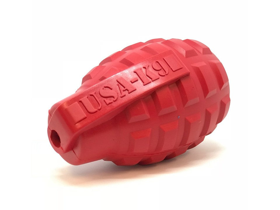 USA-K9 Grenade Rubber Dog Chew Toy | K9 Handler eDispenser Toy | Red &amp; Blue | USA Made