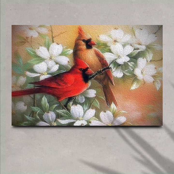Cardinals on Dogwood Painting Canvas Wall Art