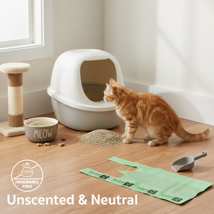 Green Cat Litter Bags – 8" x 16" with 5" Gusset &amp; Handles – Made in USA